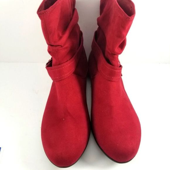 Lower East Side Red Wide Width Faux Suede Boots size 12W S703 - Picture 2 of 6